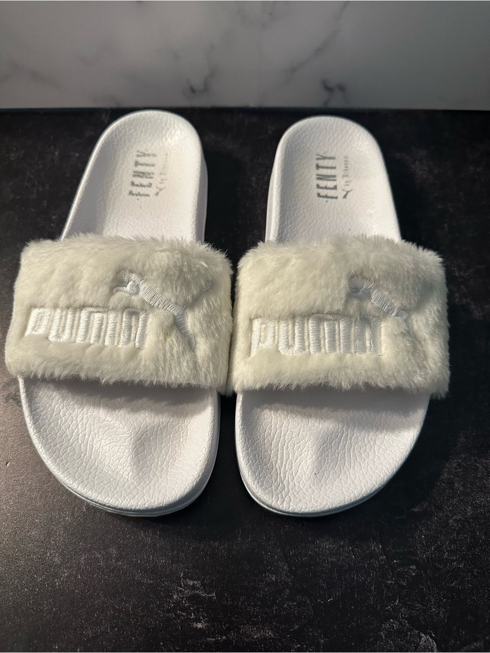 Puma Fenty White Faux-Fur Slide Sandals